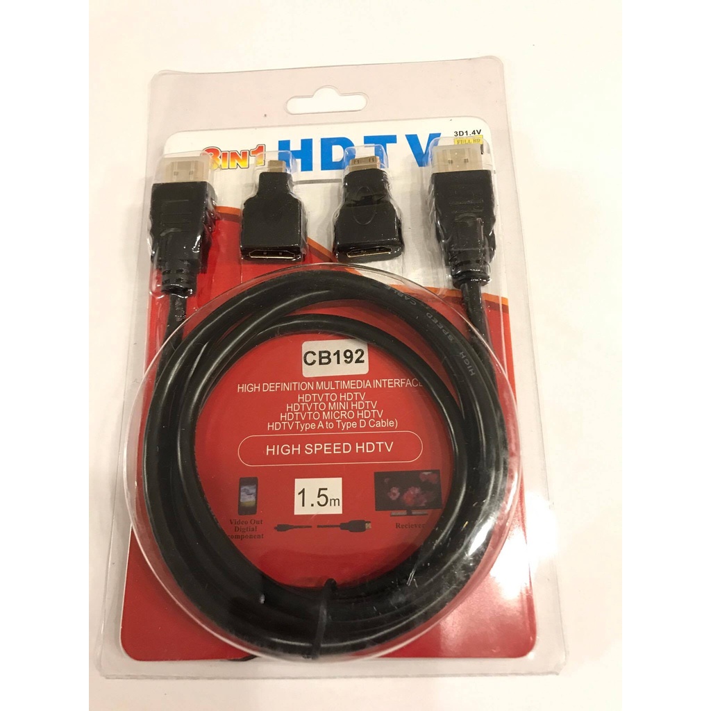 Cable Hdmi 3 En 1 Con Adaptadores Mini Hdmi Y Micro Hdmi 