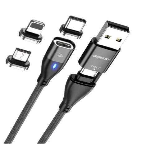 CABLE CARGADOR CON IMAN MAGNETICO USB Y TIPO C 6 EN 1 TRIPLE FICHA CARGA RAPIDA Y