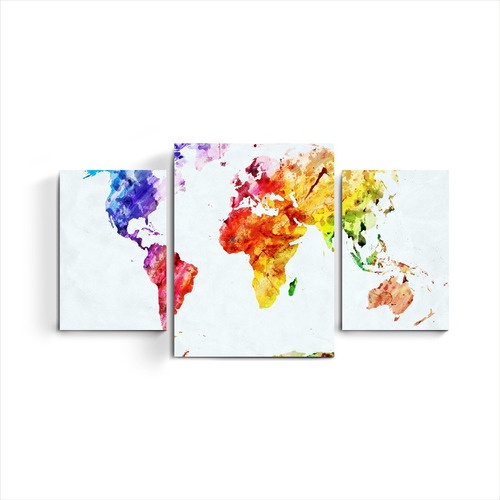 Cuadro Triptico Mapamundi Moderno Mapa Mundi Color Abstracto Shopee Argentina 8543