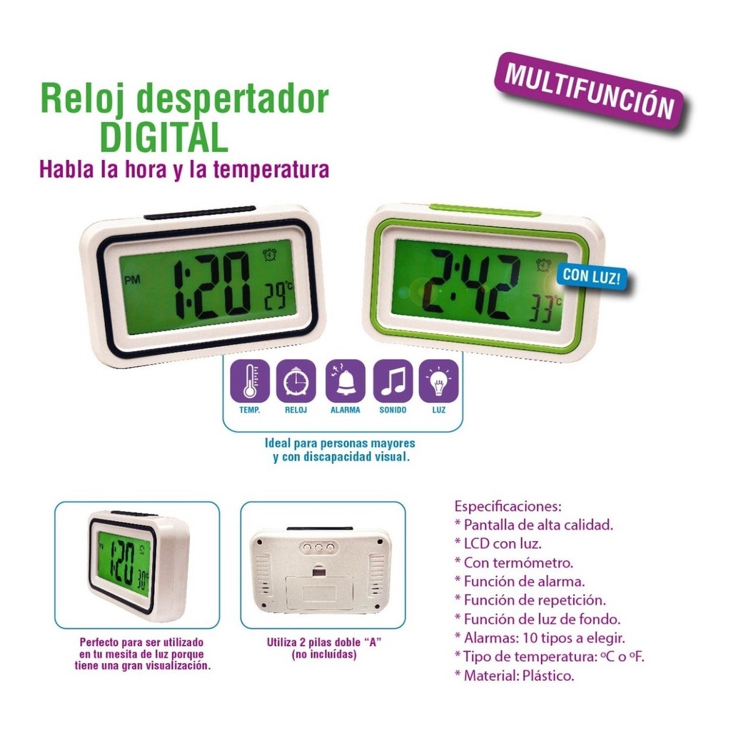 Digital despertador digital control voz proyector LCD temperatura termómetro 
